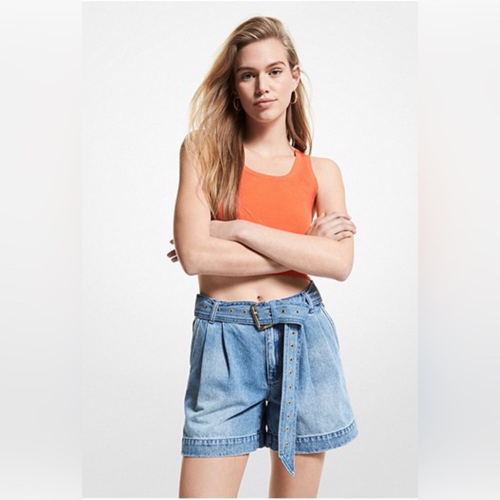 Michael Kors Belted Pleated Denim Shorts, EUC, size 6